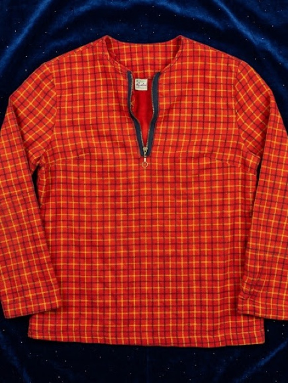Vintage 60s Beeline Fashions Red Plaid Half Zip Top Metal Ring Pull Zipper S